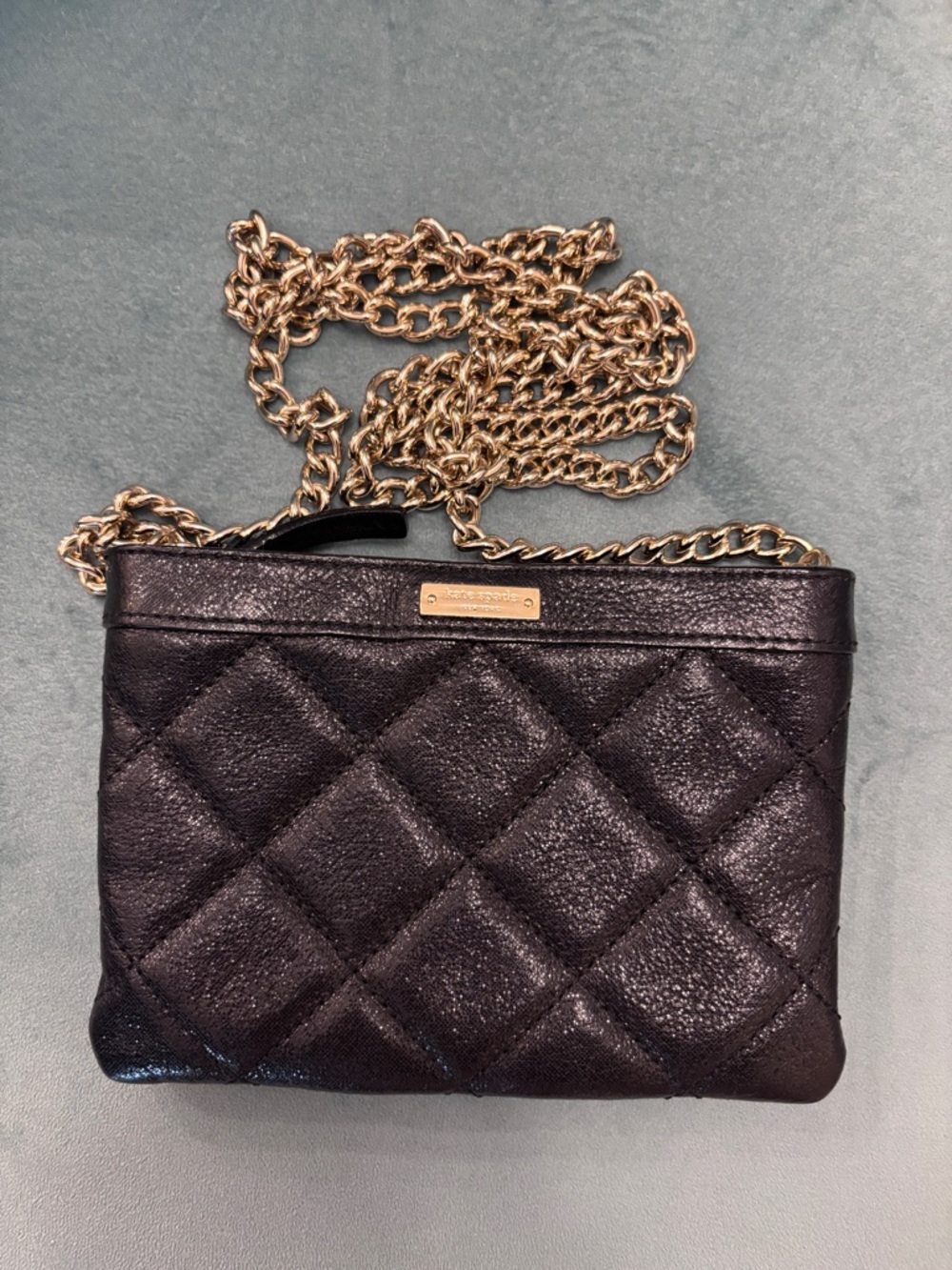 Mini kate spade Black Quilted Shoulder Bag with Gold Chain